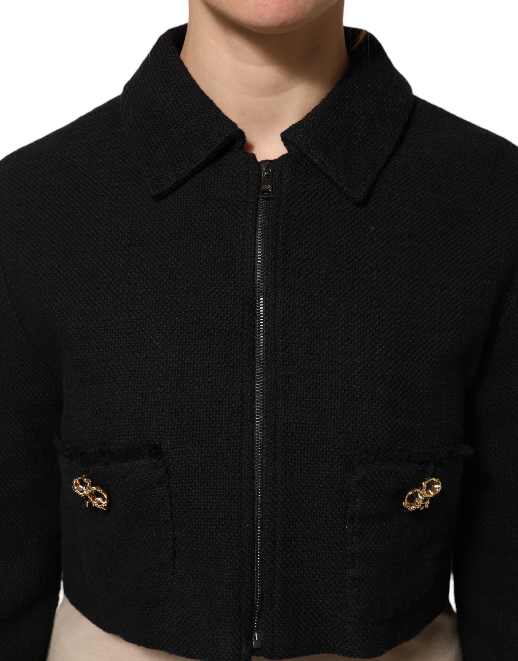 Dolce & Gabbana Dolce & Gabbana Black Cotton Full Zip Cropped Coat Women's Jacket