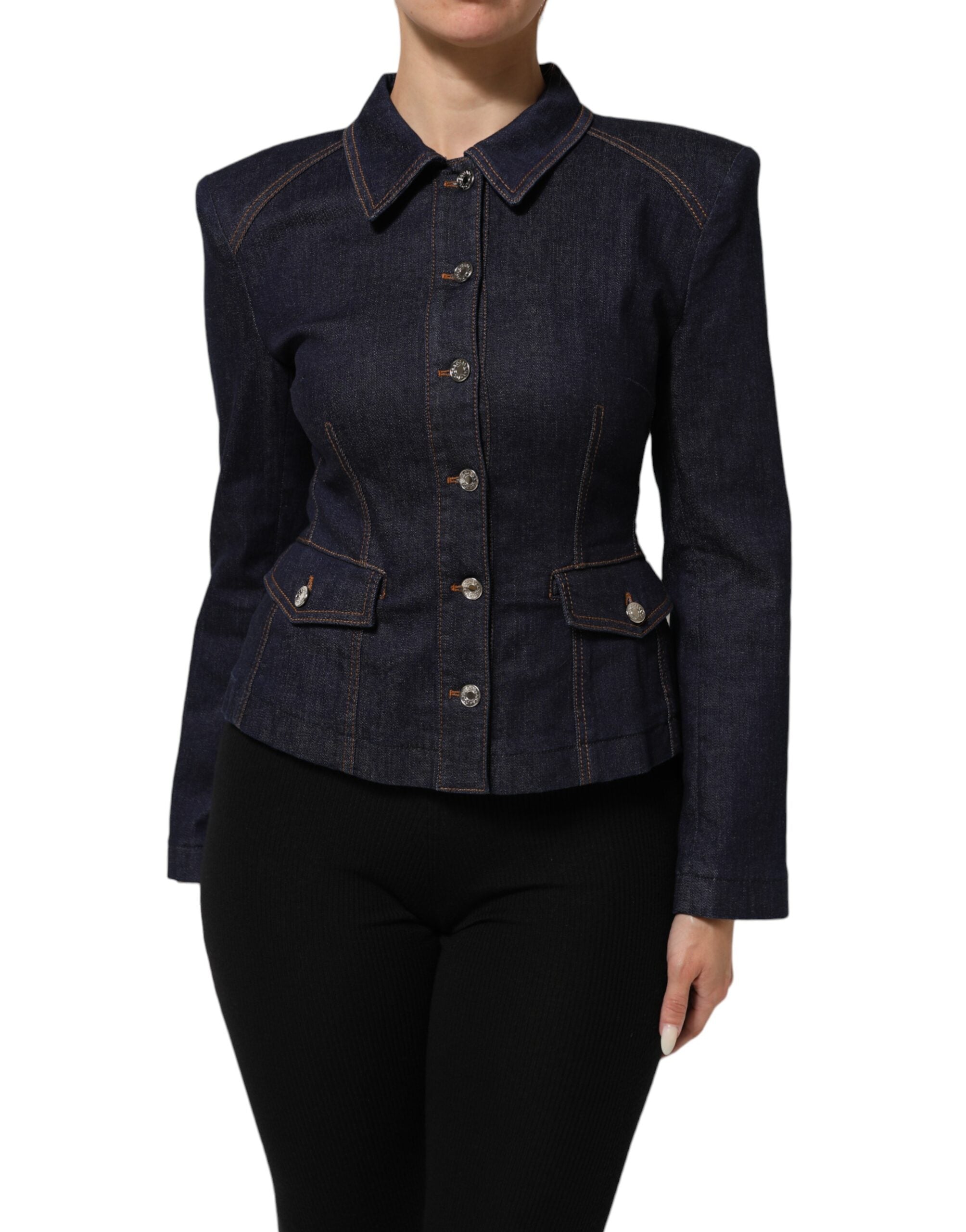 Dolce & Gabbana Dolce & Gabbana Dark Blue Cotton Collared Denim Coat Women's Jacket