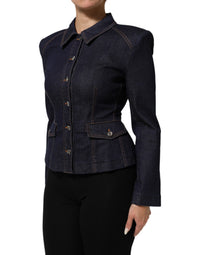 Dolce & Gabbana Dolce & Gabbana Dark Blue Cotton Collared Denim Coat Women's Jacket