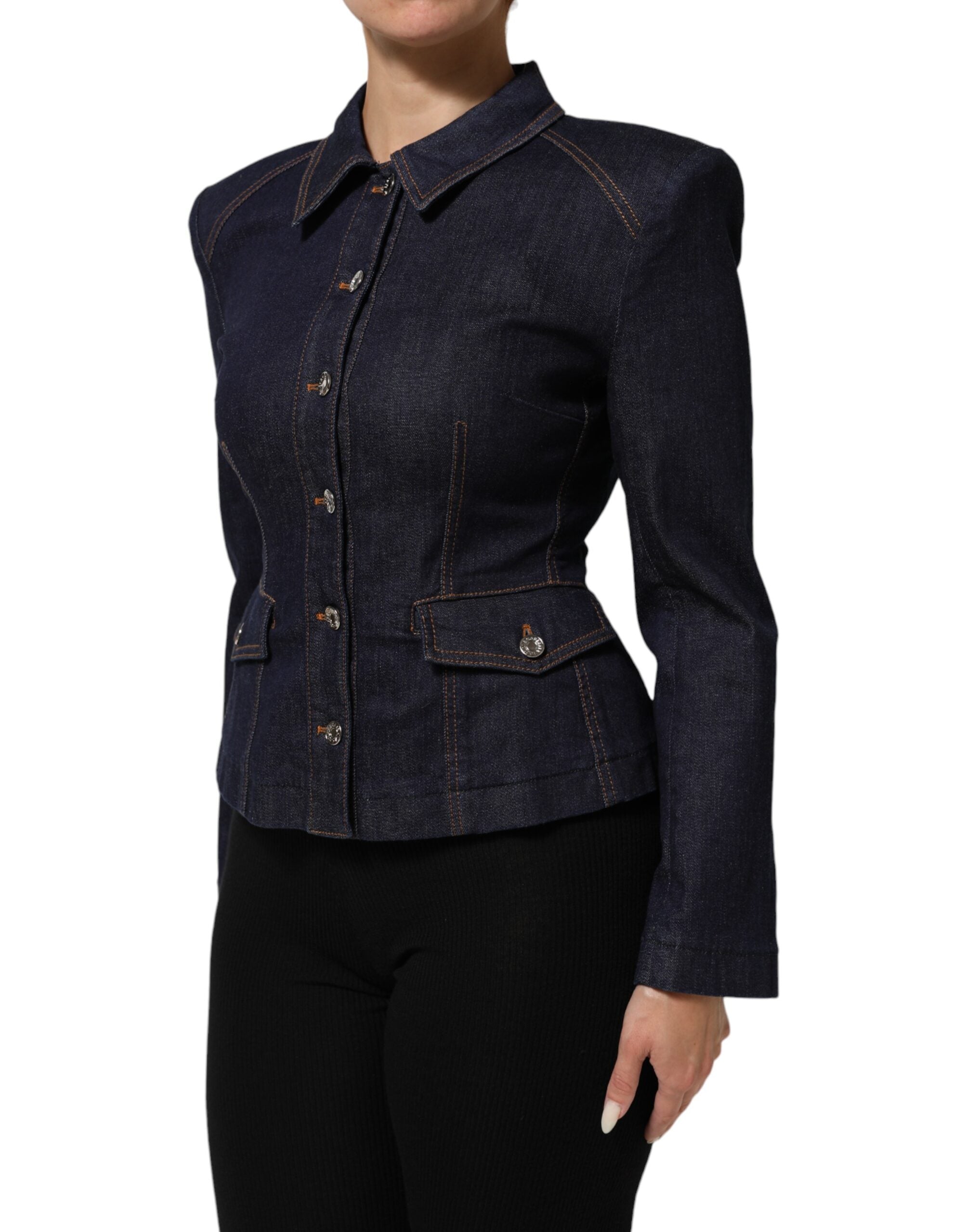 Dolce & Gabbana Dolce & Gabbana Dark Blue Cotton Collared Denim Coat Women's Jacket
