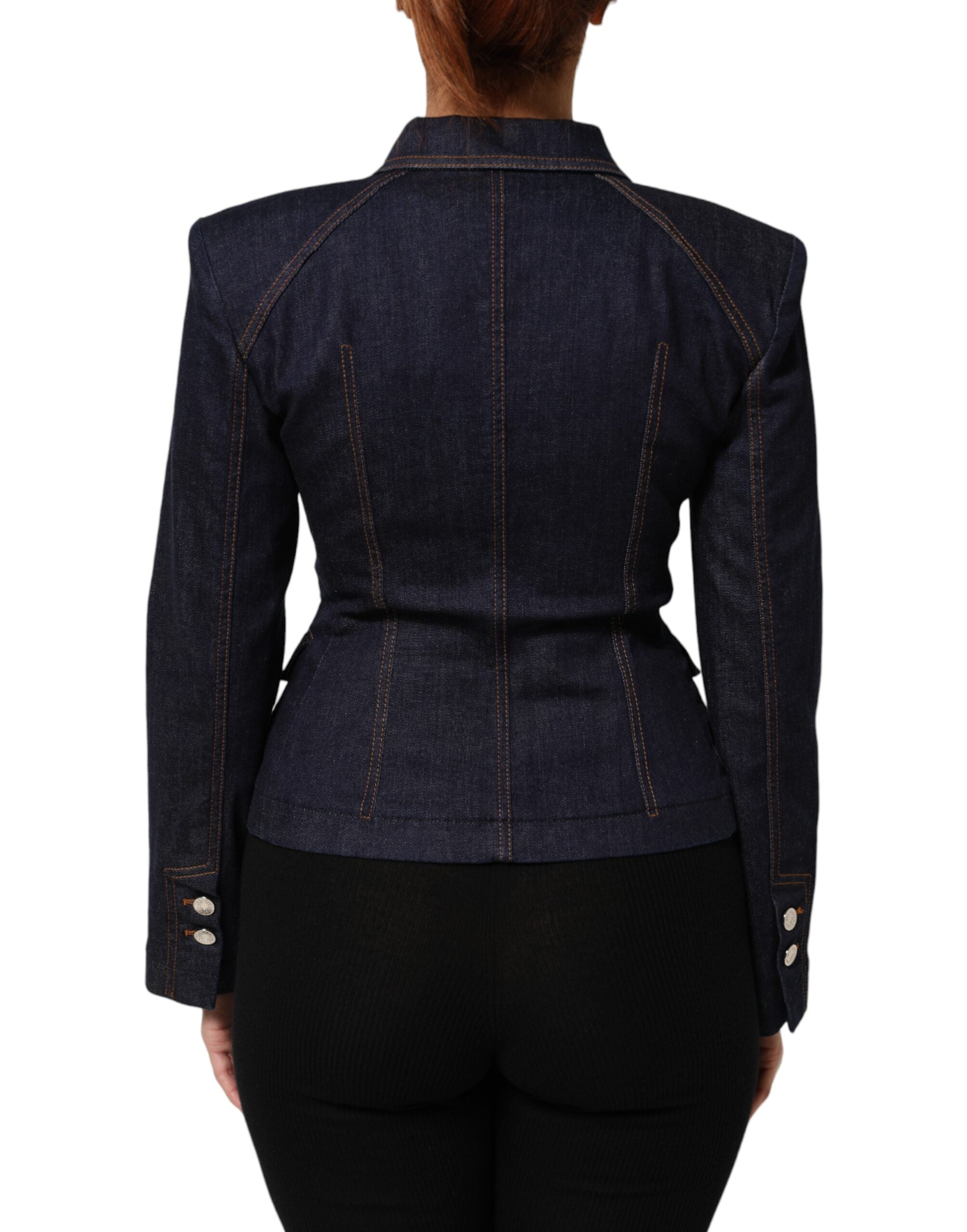 Dolce & Gabbana Dolce & Gabbana Dark Blue Cotton Collared Denim Coat Women's Jacket