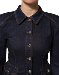 Dolce & Gabbana Dolce & Gabbana Dark Blue Cotton Collared Denim Coat Women's Jacket