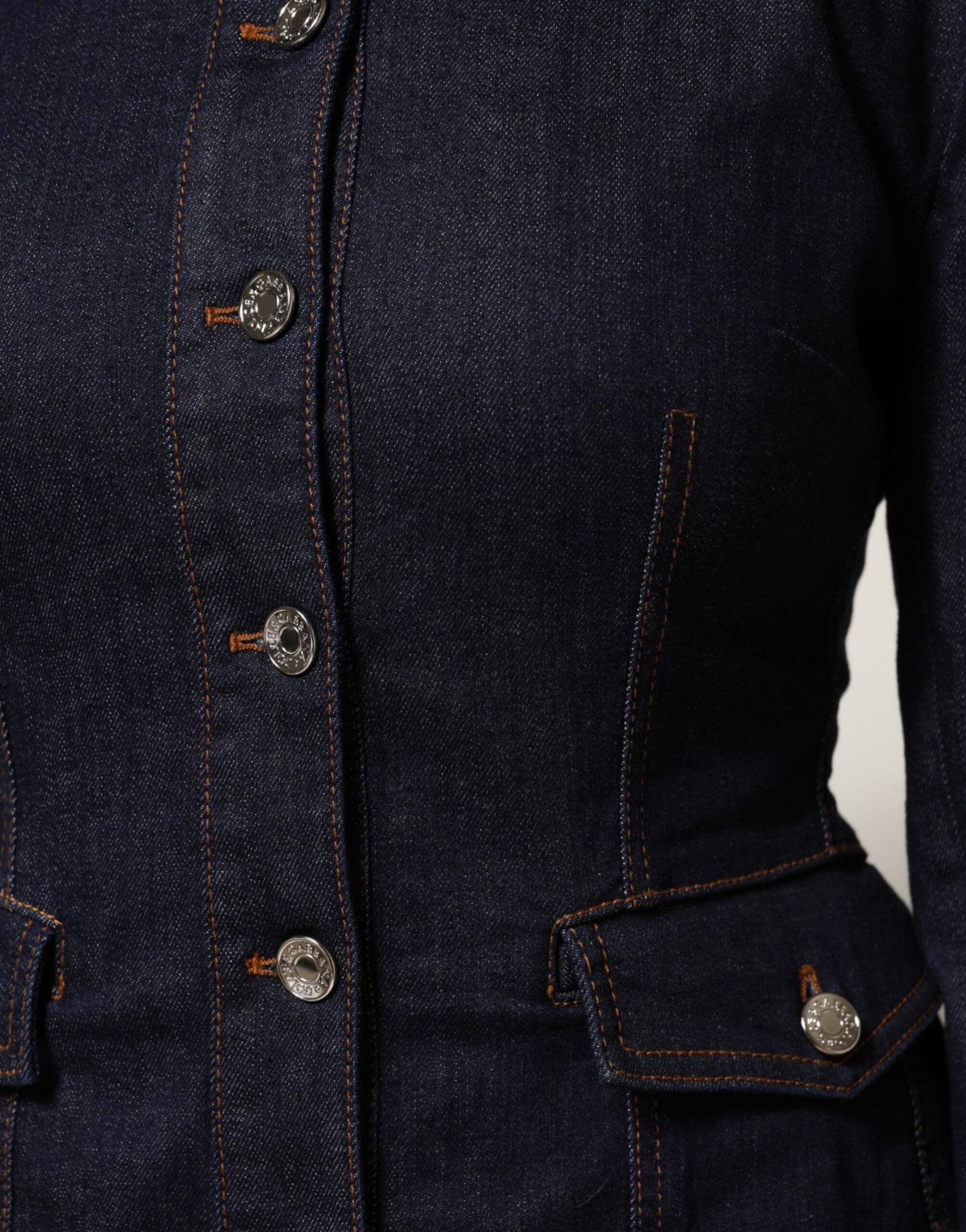 Dolce & Gabbana Dolce & Gabbana Dark Blue Cotton Collared Denim Coat Women's Jacket