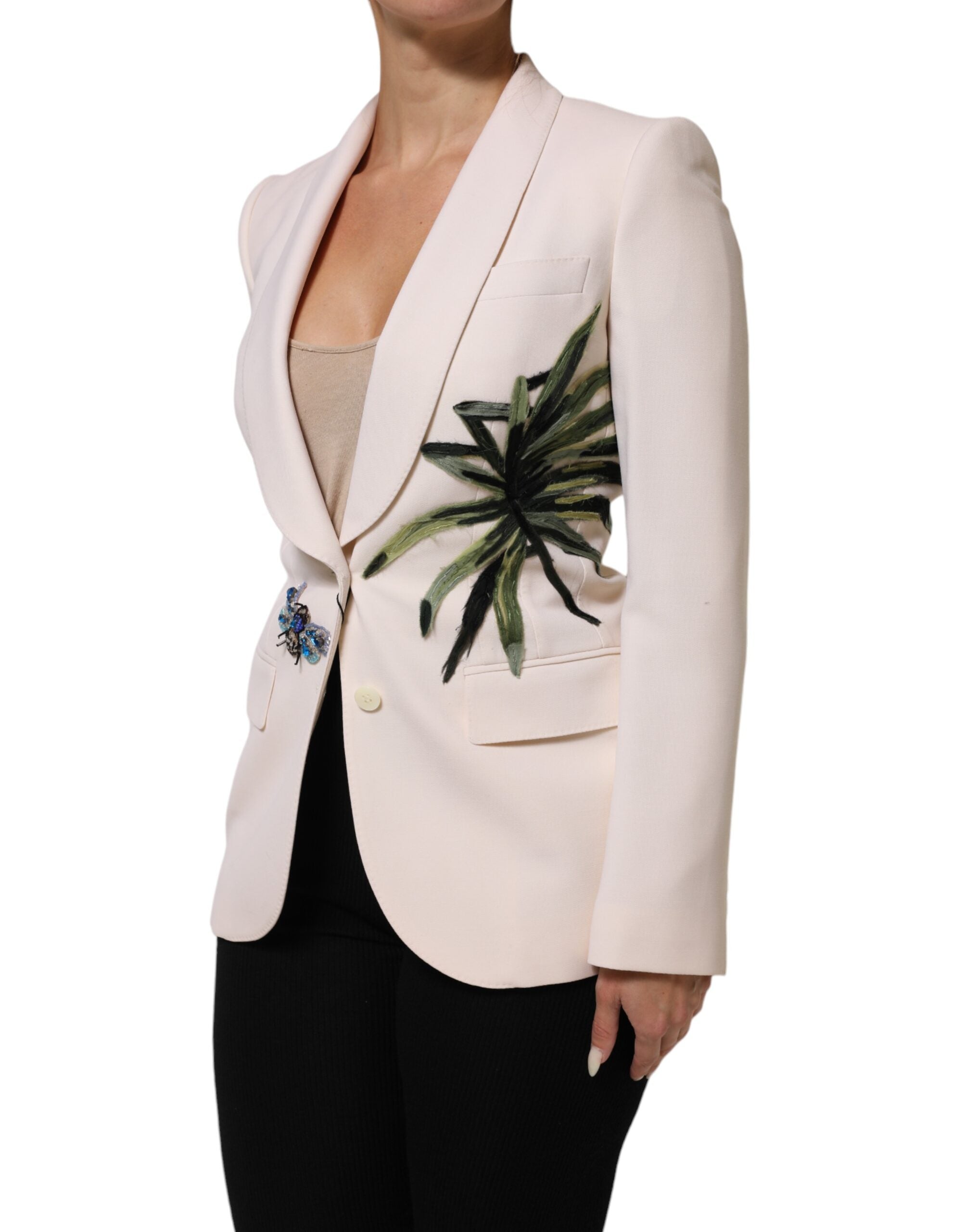 Dolce & Gabbana Dolce & Gabbana Beige Embroidered Single Breasted Women's Jacket