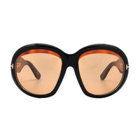 Tom Ford Sunglasses Oval Full Rim, Shiny Black Frame and Brown Lens FT119301E