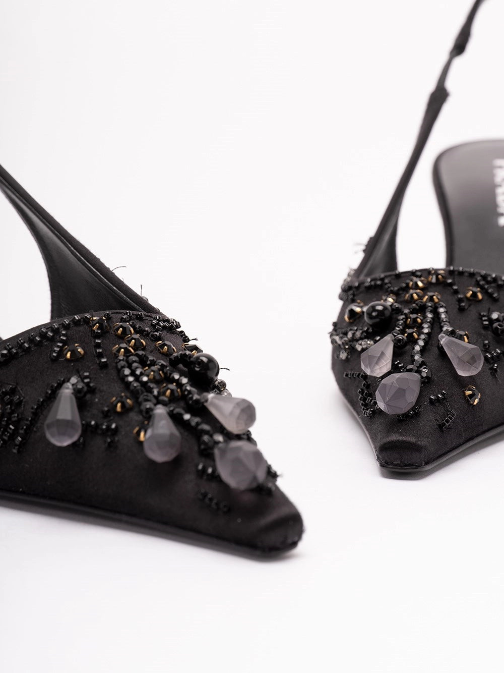 Prada Women Embroidered Satin Slingback Pumps