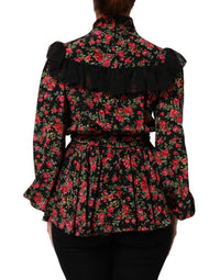 Dolce & Gabbana Black Floral Print Long Sleeve Blouse Women's Top