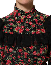 Dolce & Gabbana Black Floral Print Long Sleeve Blouse Women's Top