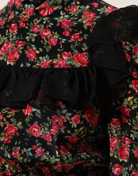 Dolce & Gabbana Black Floral Print Long Sleeve Blouse Women's Top