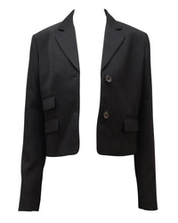 Michael Kors Cropped Notch Collar Blazer Women Black Oversized Blazers