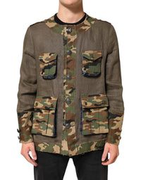 Dolce & Gabbana Brown Camouflage Linen Button Down Men's Jacket