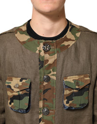 Dolce & Gabbana Brown Camouflage Linen Button Down Men's Jacket