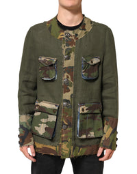Dolce & Gabbana Brown Camouflage Linen Button Down Men's Jacket