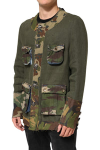 Dolce & Gabbana Brown Camouflage Linen Button Down Men's Jacket