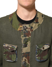 Dolce & Gabbana Brown Camouflage Linen Button Down Men's Jacket