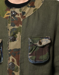 Dolce & Gabbana Brown Camouflage Linen Button Down Men's Jacket