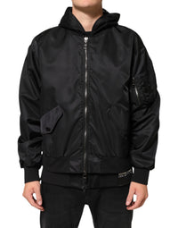 Dolce & Gabbana Black Nylon Hooded Full Zip Bomber Men Men's Jacket