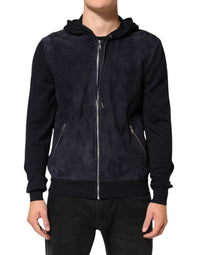Dolce & Gabbana Black Leather Full Zip Hooded Blouson Men's Jacket