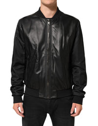 Dolce & Gabbana Black Leather Nylon FullZip Blouson Men's Jacket