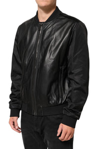Dolce & Gabbana Black Leather Nylon FullZip Blouson Men's Jacket