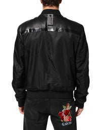 Dolce & Gabbana Black Leather Nylon FullZip Blouson Men's Jacket