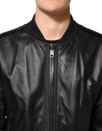 Dolce & Gabbana Black Leather Nylon FullZip Blouson Men's Jacket