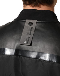Dolce & Gabbana Black Leather Nylon FullZip Blouson Men's Jacket