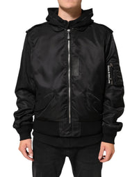Dolce & Gabbana Black Cotton Hooded Full Zip Bomber Men's Jacket