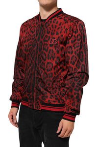 Dolce & Gabbana Red Leopard Print Full Zip Bomber Men Men's Jacket