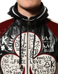 Dolce & Gabbana Multicolor Hooded Leather DG King Men Biker Men's Jacket