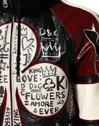 Dolce & Gabbana Multicolor Hooded Leather DG King Men Biker Men's Jacket