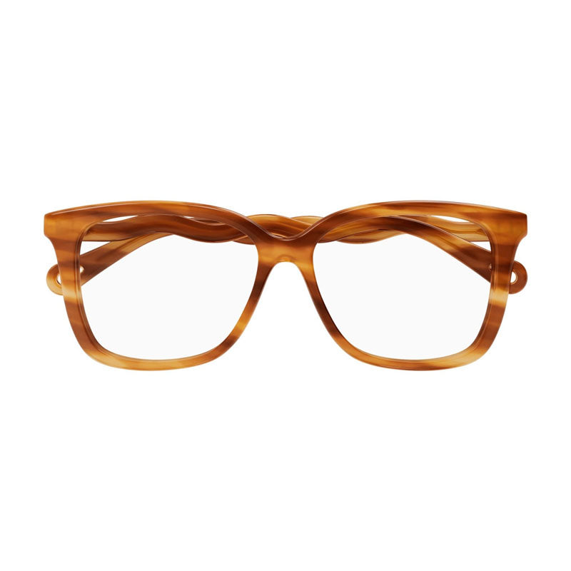 Chloe Eyeglasses Square Full Rim, Havana Frame and Clear Demo Lens Lens CH0090O002