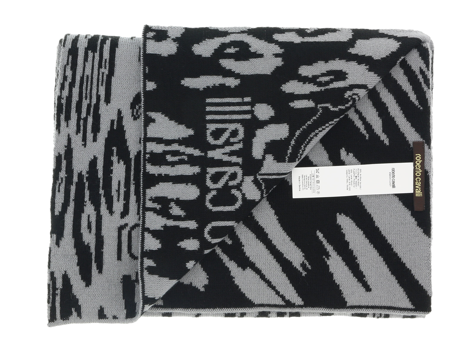 Roberto Cavalli ESZ025 D0060 Grey/Black Leopard Print Mens Scarf