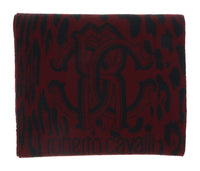 Roberto Cavalli ESZ025 02000 Burgundy Wool Blend Leopard Print Mens Scarf