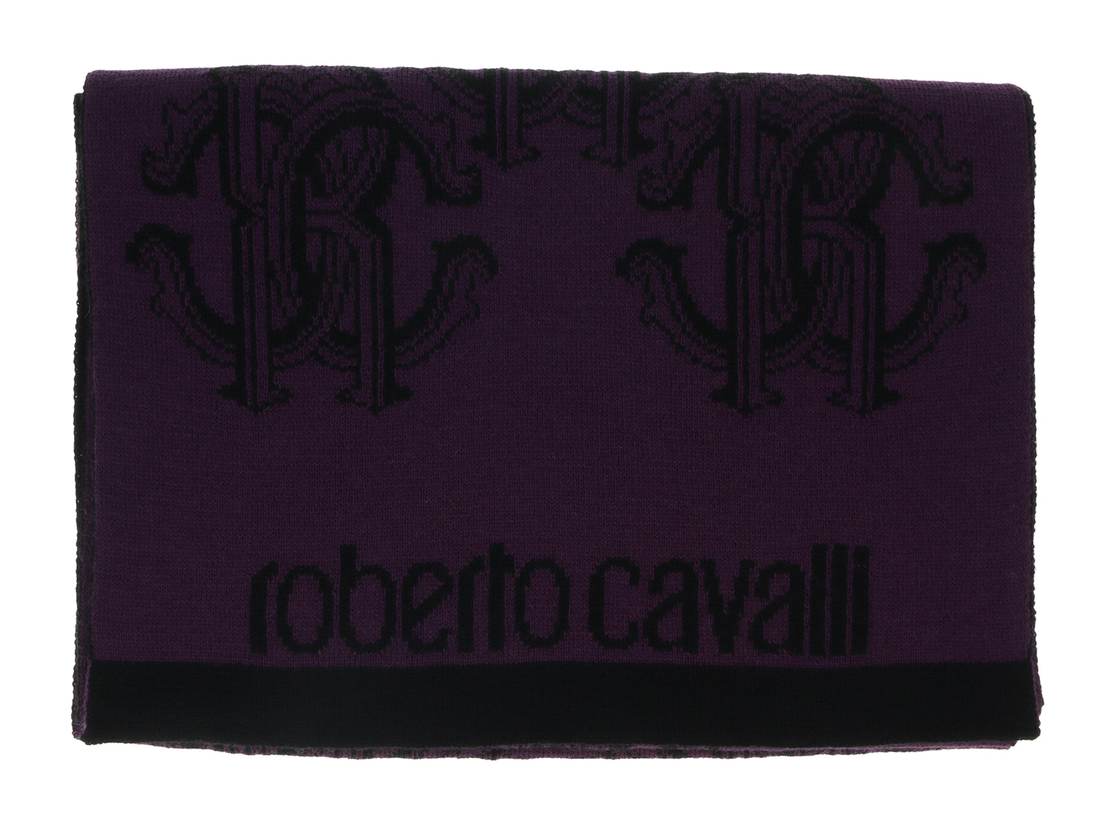 Roberto Cavalli ESZ028 03000 Purple Wool Blend Logo Mens Scarf