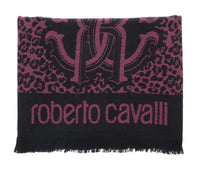 Roberto Cavalli ESZ056 03000 Purple Wool Blend Leopard Print Mens Scarf