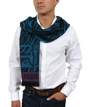 Roberto Cavalli ESZ057 04505 Turquoise Wool Blend Tiger Print Mens Scarf