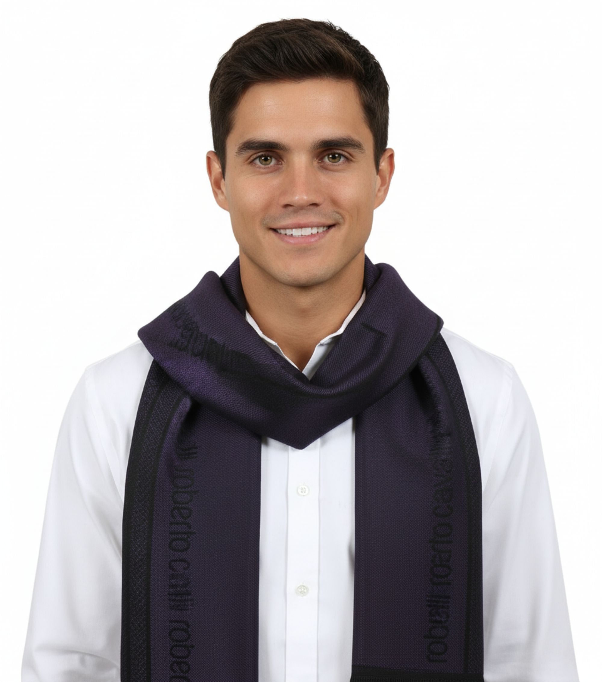 Roberto Cavalli ESZ062 03000 Purple Wool Blend Signature Mens Scarf