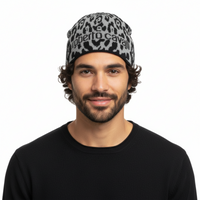 Roberto Cavalli ESZ026 D0060 Black/Grey Jaguar Beanie Hat