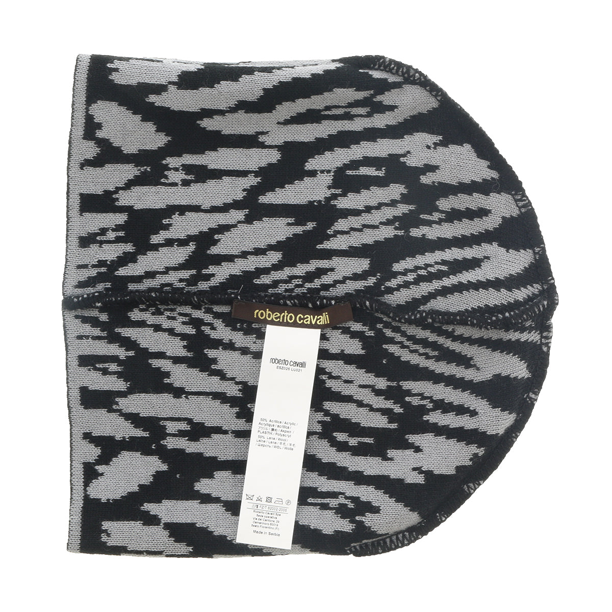 Roberto Cavalli ESZ026 D0060 Black/Grey Jaguar Beanie Hat