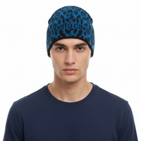 Roberto Cavalli ESZ026 D0174 Black/Aquamarine Jaguar Beanie Hat