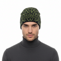Roberto Cavalli ESZ026 D0491 Black/Military Green Jaguar Beanie Hat