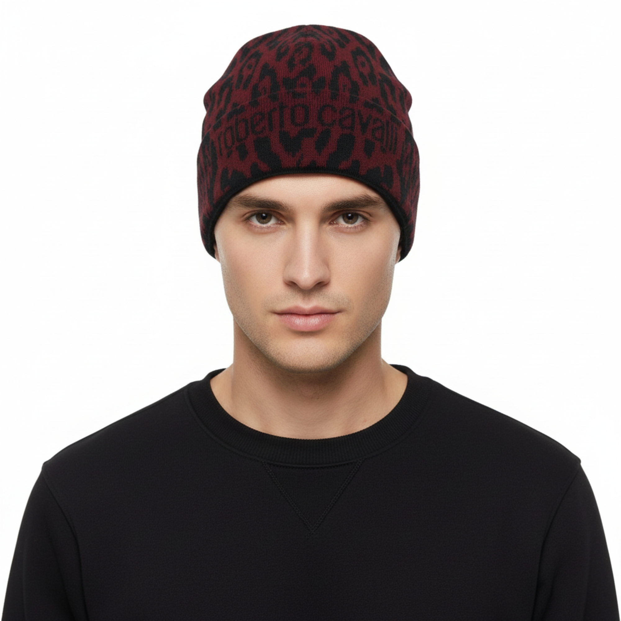 Roberto Cavalli ESZ026 02000 Maroon Jaguar Beanie Hat