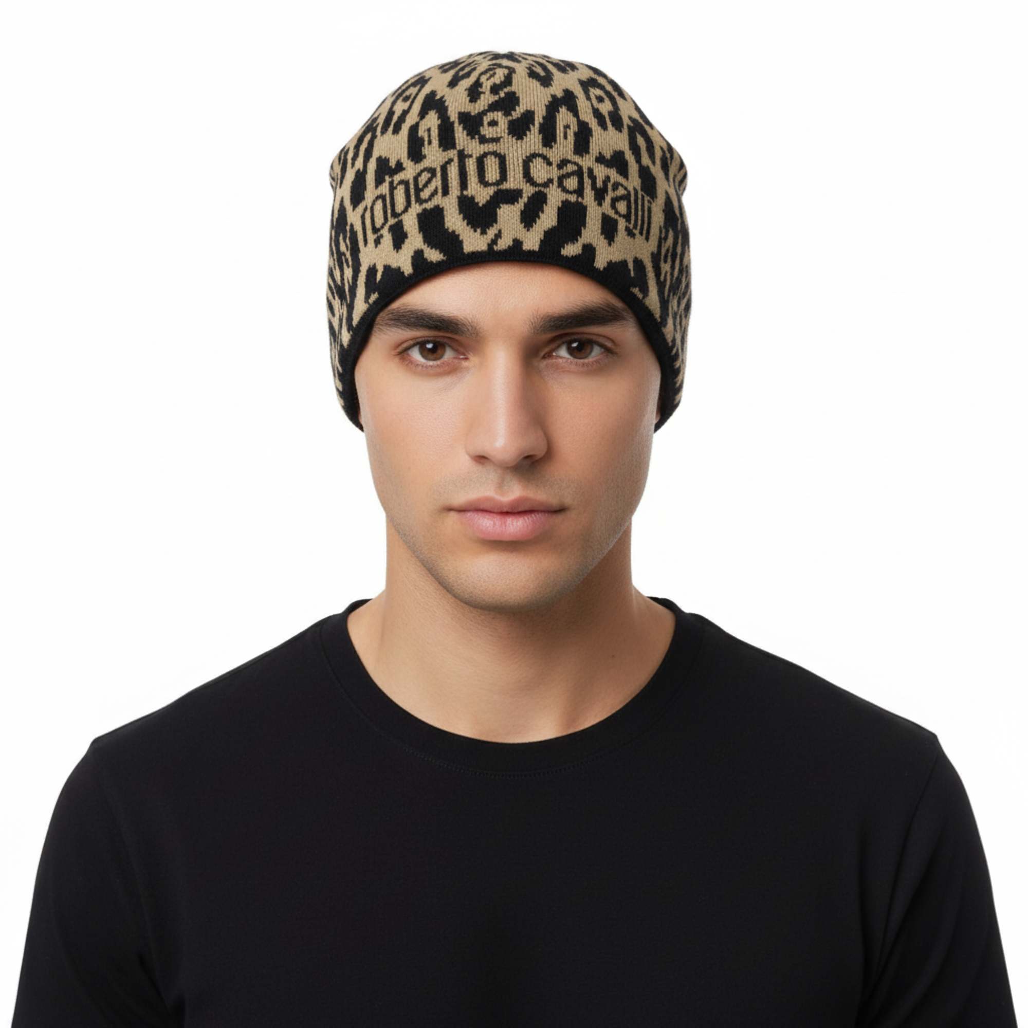 Roberto Cavalli ESZ026 03506 Camel Jaguar Beanie Hat