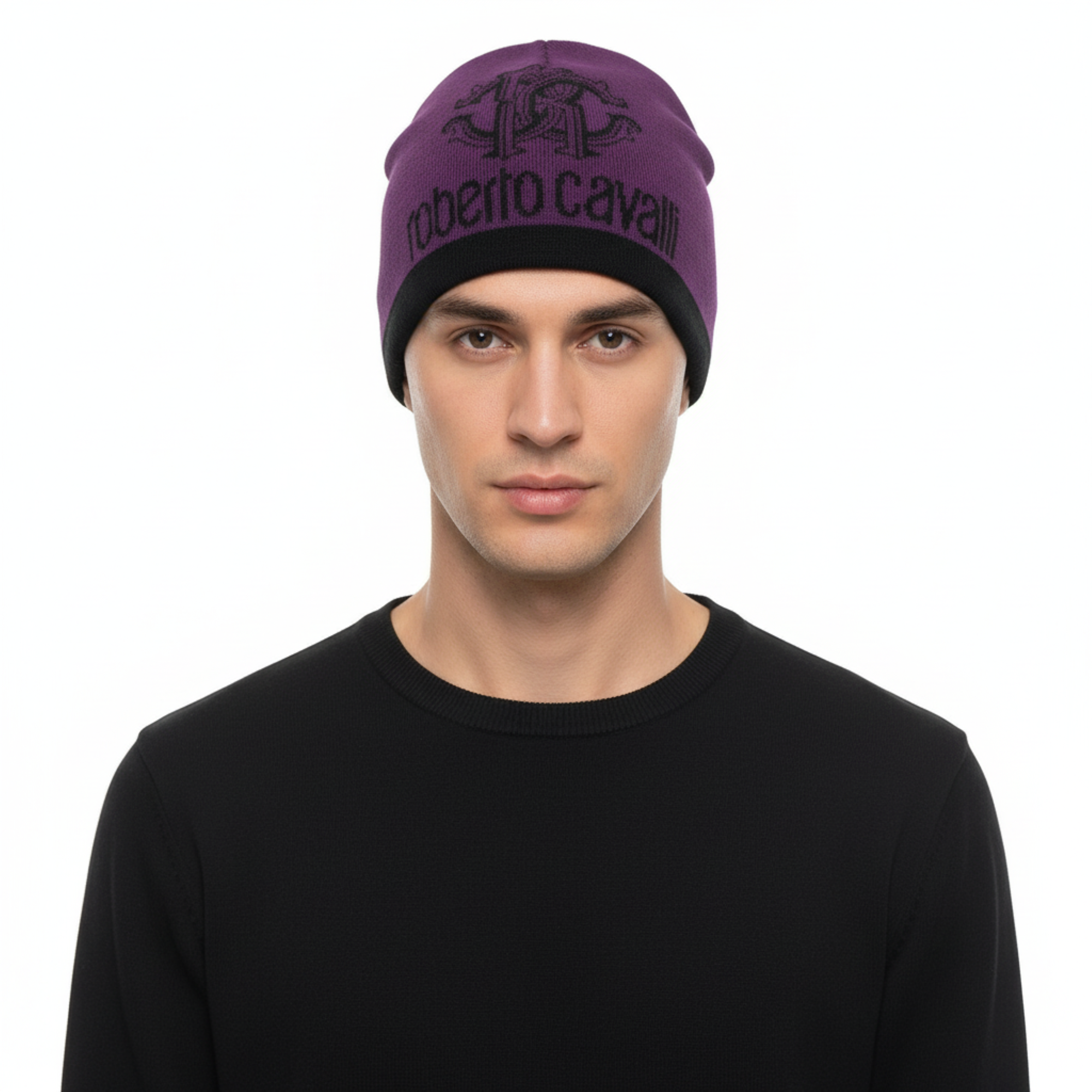 Roberto Cavalli ESZ027 03000 Purple Logo Beanie Hat