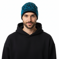 Roberto Cavalli ESZ031 D2493 Black/Petrol Leopard Beanie Hat