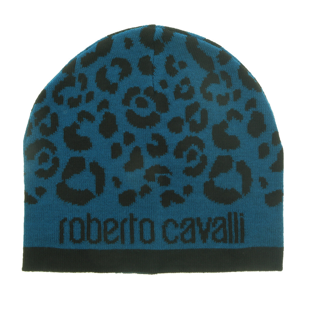 Roberto Cavalli ESZ031 D2493 Black/Petrol Leopard Beanie Hat