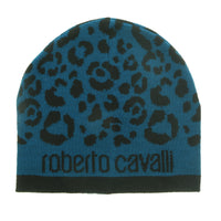 Roberto Cavalli ESZ031 D2493 Black/Petrol Leopard Beanie Hat