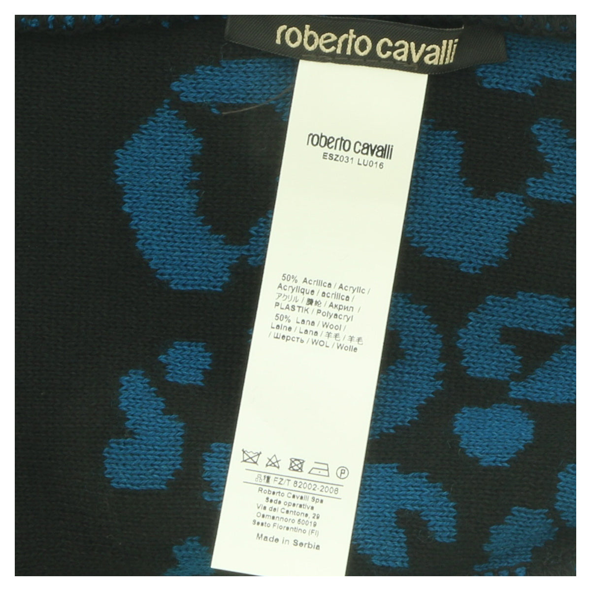 Roberto Cavalli ESZ031 D2493 Black/Petrol Leopard Beanie Hat