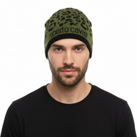 Roberto Cavalli ESZ031 04000 Black/Military Green Leopard Beanie Hat